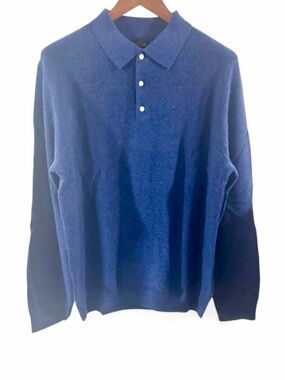 NWT Men’s J. Crew 100% Cashmere Blue Ribbed Sweater Polo Size Large